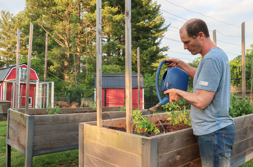 PepsiCo Recycling guru Tom Mooradian watering plants